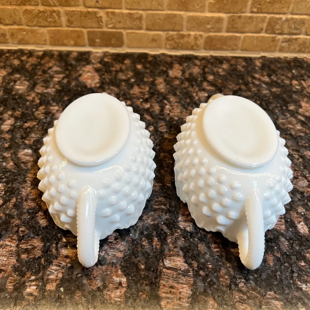 Two Vintage Fenton Hobnail Milk Glass Nut or Candy Bowl